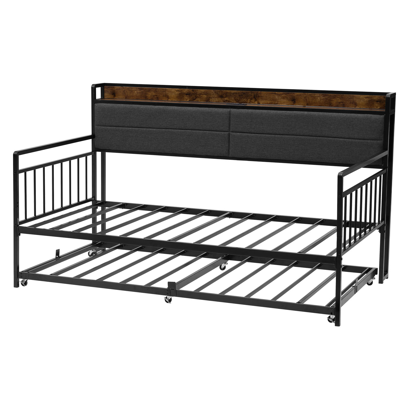 Twin Size Daybed Frame Metal Day Bed With Trundle And Charging Station_voghion.com